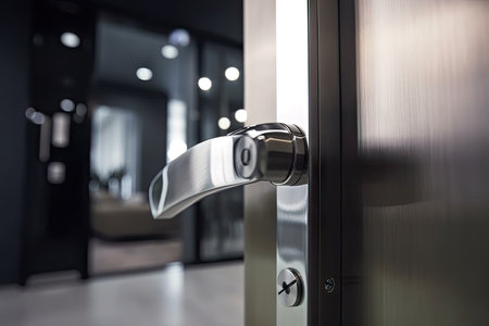 modern door with sleek handle, handle part of the design, created with generative aiの素材