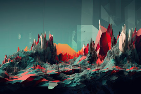 digital glitch, creating abstract landscape of geometric shapes and lines, created with generative aiの素材