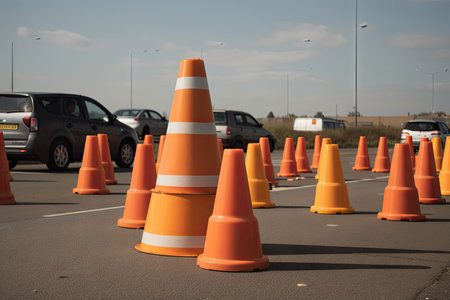 traffic cones being used as part of a traffic safety demonstration, created with generative aiの素材