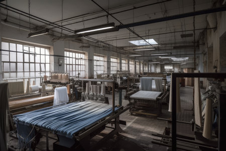 textile factory, with raw materials being transformed into finished products, created with generative aiの素材