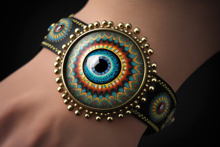 evil eye bracelet, with intricate and colorful design, created with generative aiの素材