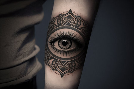 evil eye wrist tattoo with sleek design and geometric patterns, created with generative aiの素材