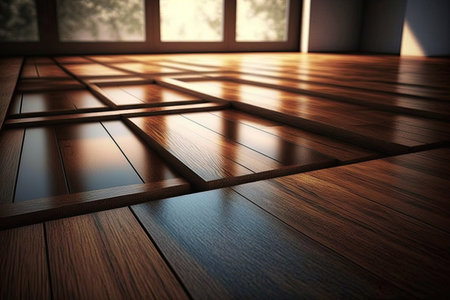 solid construction of wooden floors in modern interior, created with generative aiの素材