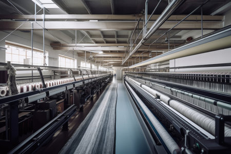 textile factory, with machines and equipment producing high-quality textiles, created with generative aiの素材