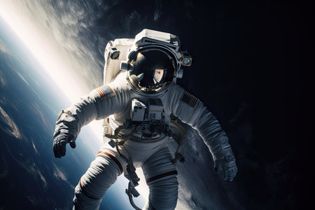 astronaut floating in zero gravity, surrounded by the infinite expanse of space, created with generative aiの素材