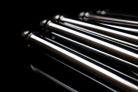 close-up of metal drumsticks, with a black background, created with generative aiの素材