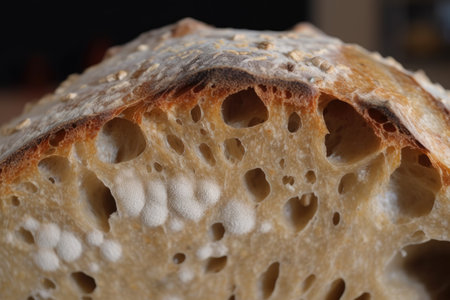 close-up of levain starter, with visible bubbles and fermentation, created with generative aiの素材