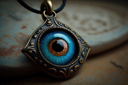 evil eye charm, worn by person to ward off evil and bad luck, created with generative aiの素材