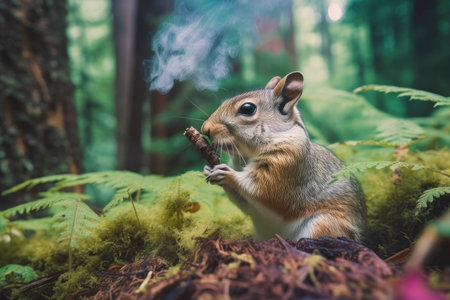 flying squirrel smoking ganja in peaceful forest setting, created with generative aiの素材