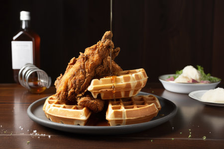 fried chicken and waffles, a classic duo that never goes out of style, created with generative aiの素材