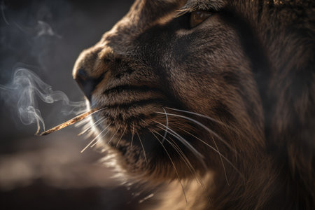 close-up of animals whiskers, with smoke in the background, created with generative aiの素材