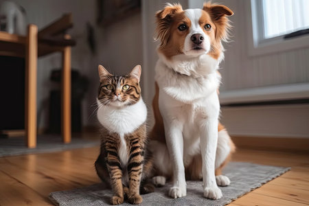 cat and dog in yoga positions, demonstrating their flexibility and strength, created with generative aiの素材