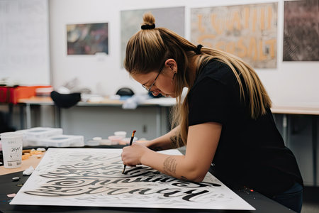 diy class, teaching students how to hand letter quote onto canvas, created with generative aiの素材