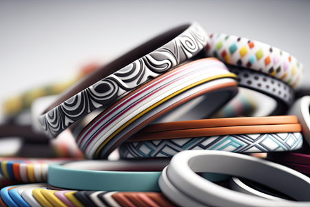 close-up of bracelets on white background, with blurred details, created with generative aiの素材