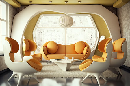mini lounge room with a variety of armchairs and seating options, created with generative aiの素材