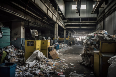 factory, where various kinds of recyclables are sorted and prepared for their new lives, created with generative aiの素材