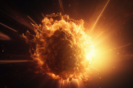 explosion in the sun, with its energy and light being dispersed into the universe, created with generative aiの素材