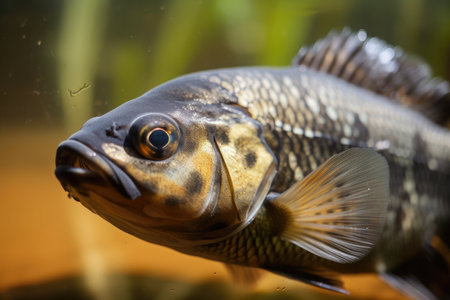 close-up of a freshwater fish swimming in its natural habitat, created with generative aiの素材