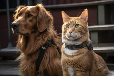 cat and dog duo solving crime in fictional detective series, created with generative aiの素材