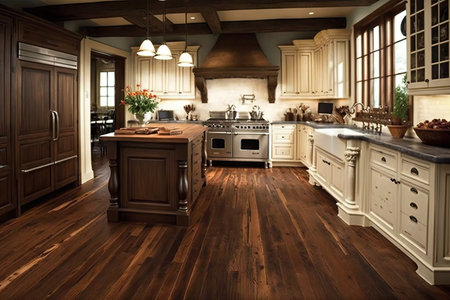 durable wooden flooring in kitchen hardwood floor, created with generative aiの素材