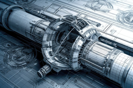 architectural blueprints of futuristic space station, complete with schematics and technical details, created with generative aiの素材