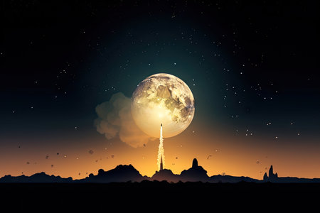 rocket launches and space missions, with the earth in the background, highlighting humanitys reach into outer space, created with generative aiの素材