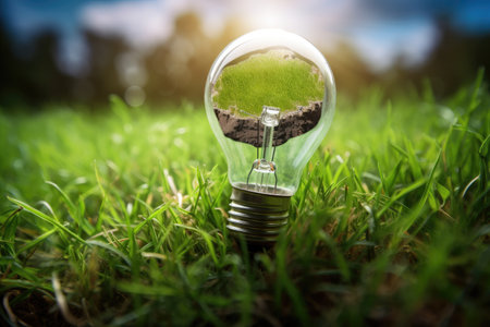 reducing ones carbon footprint through renewable energy usage and sustainable living, created with generative aiの素材