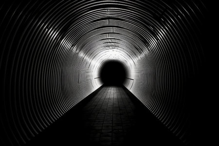 optical illusion of a tunnel, with a light at the end, appearing to draw you in, created with generative aiの素材