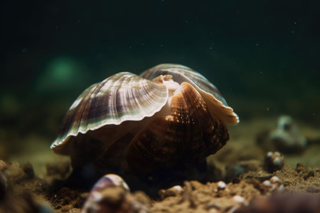 clam with visible shell and swimmy movements on the seabed, created with generative aiの素材