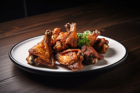 plate of fried duck wings, crispy and golden brown, created with generative aiの素材