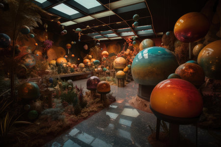 a room filled with exotic planets, each one uniquely different, created with generative aiの素材