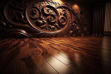 distinctive embossed brown wooden floor in interior room, created with generative aiの素材