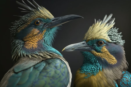 close-up of two birds, with their feathers and beaks visible, created with generative aiの素材