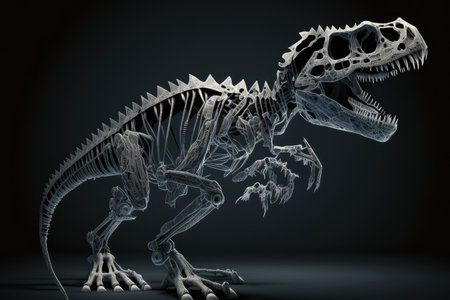 t-rex skeleton on black background, for forensic or scientific purposes, created with generative aiの素材