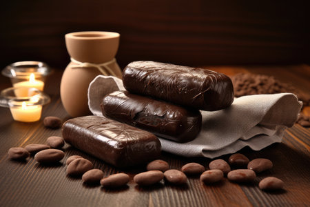 chocolate body wrap with warm stones and essential oils, created with generative aiの素材