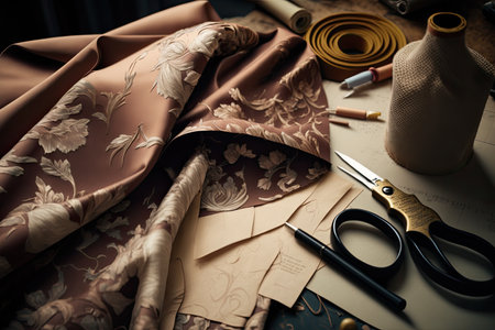 tailor, and sewing fabric for new dress, created with generative aiの素材