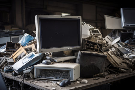 computer monitor being recycled, with broken parts removed and safely disposed of, created with generative aiの素材