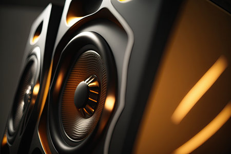 close-up of audio speaker with dramatic lighting, creating an impactful visual, created with generative aiの素材