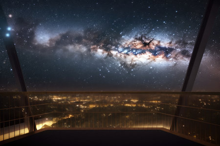 cosmic zoo with a view of the universe, filled with stars and planets, created with generative aiの素材