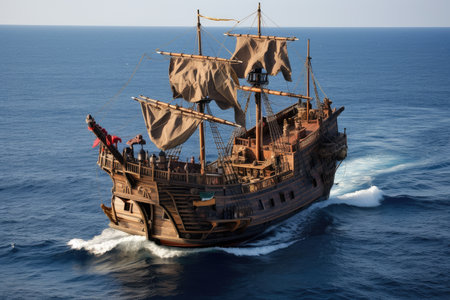 pirate ship captured by enemy, with pirates taken prisoner and their treasure stolen, created with generative aiの素材