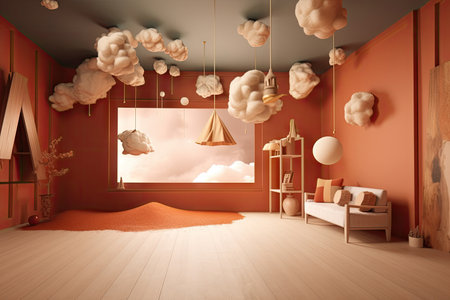 surrealistic room with floating objects and dreamlike quality, created with generative aiの素材