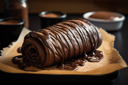 chocolate mud wrap with warm and gooey chocolate treat, created with generative aiの素材