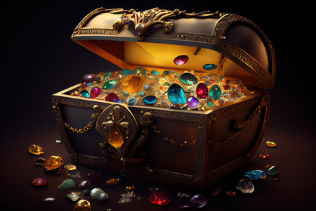 treasure chest overflowing with gold and jewels, created with generative aiの素材