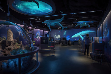 cosmic zoo with station, where visitors can see and learn about the reproduction cycle of extraterrestrial creatures, created with generative aiの素材