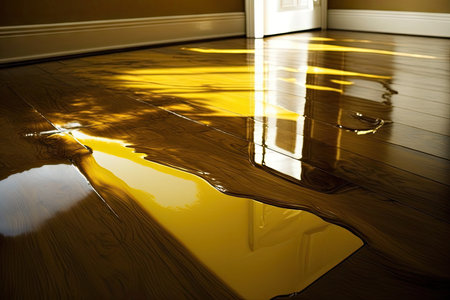 transparent yellow varnish for natural wooden floors with brown hardwood floor, created with generative aiの素材