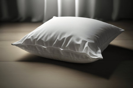 freshly made pillow, with crisp and clean sheet and pillowcase combination, created with generative aiの素材