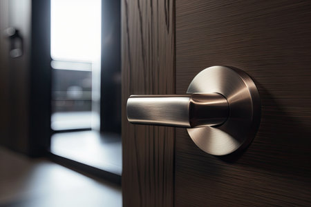 close-up of modern door handle, with sleek and minimalist design, created with generative aiの素材