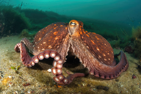 octopus kraken lying in ambush, waiting to attack its next prey, created with generative aiの素材
