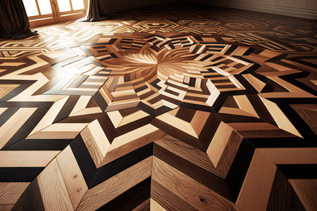 installation of wooden hardwood floor with different patterns, created with generative aiの素材
