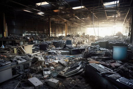 electronic recycling plant, where damaged and broken electronics are taken apart and recycled, created with generative aiの素材